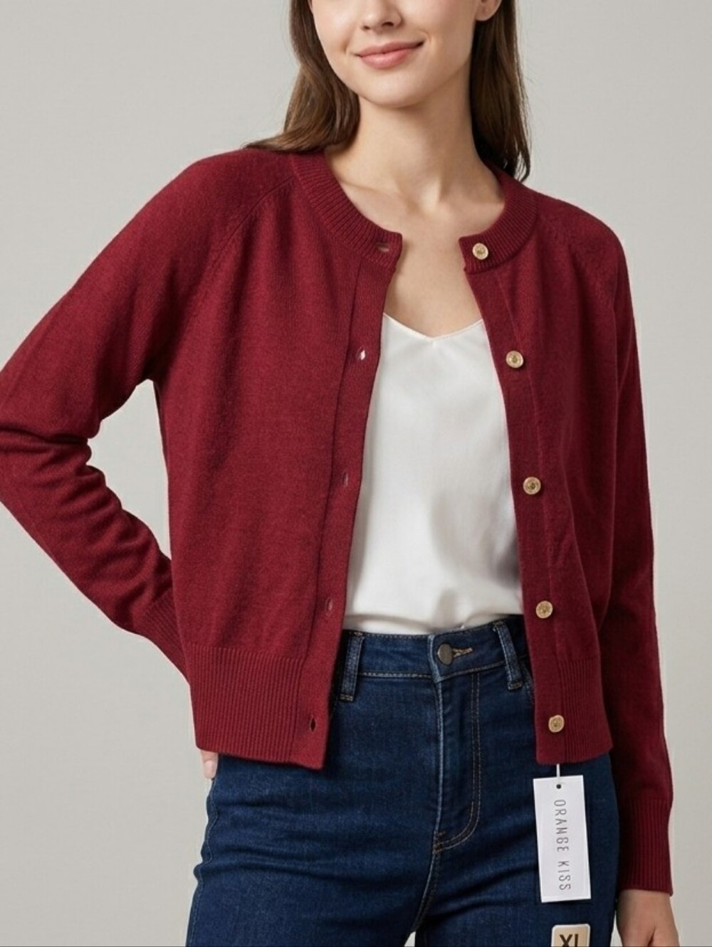 NWT Orange Kiss Wine Red Button Down Cardigan Sweater XL